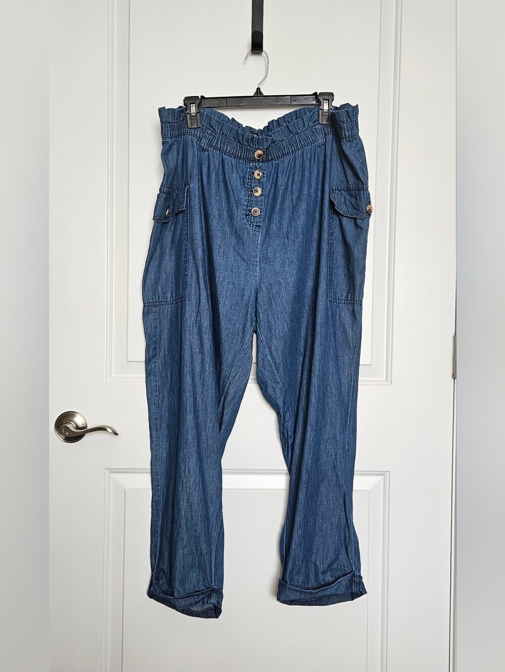 Women's Plus Size 2X Relaxed Paperbag Waist Lightweight Denim Jeans